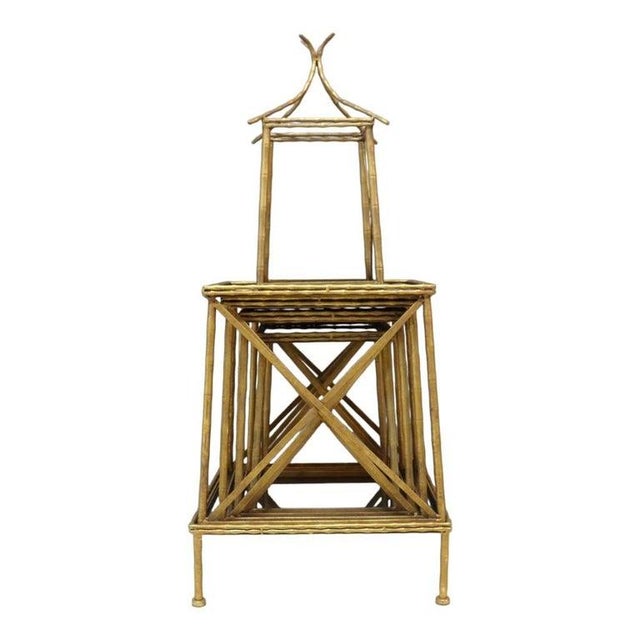 Aesthetic Brass & Glass 5-Stack Nesting Side Stand Set 20thC For Sale - Image 4 of 8