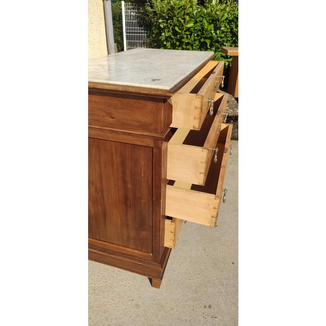 Brown Chest of Drawers in Wood and White Marble, 1950s For Sale - Image 8 of 11