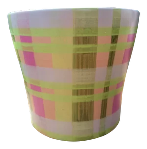 Hand-Painted Neon Plaid Check Pink and Green Planter Catchall