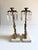 Pair of antique brass and marble girandole candle holders, featuring a cast bronze Victorian boy and girl.