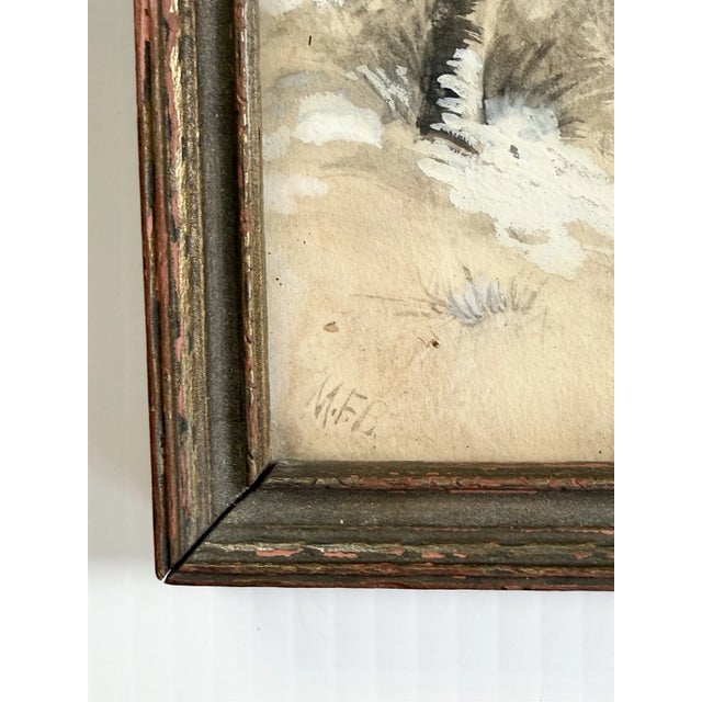 Beige Antique Watercolor Painting of Homestead & Barn in Winter W/ Home Sweet Home Poem For Sale - Image 8 of 11