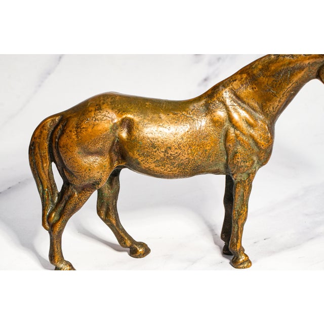 Wonderful Vintage Bronze Standing Horse Statue Sculpture Equestrian Home Decor For Sale - Image 4 of 12