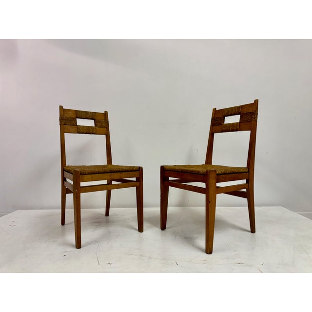 Set of Oak and Rush Side Chairs, 1950s For Sale - Image 13 of 16
