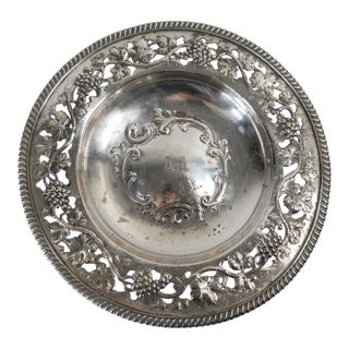 19th Century English Sheffield Silverplate Centerpiece Bowl or Charger With Grape Motif For Sale