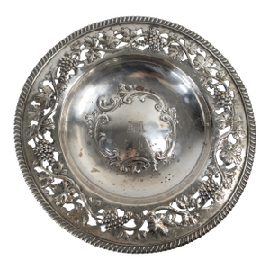19th Century English Sheffield Silverplate Centerpiece Bowl or Charger With Grape Motif