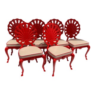 1960s Set of Six Venetian Grotto Style Shell Back Chairs For Sale