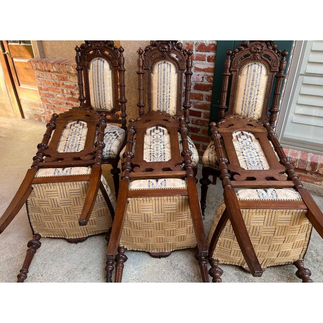 Set 6 Antique French Dining Chairs Renaissance Carved Oak Black Forest C1880 For Sale - Image 12 of 18