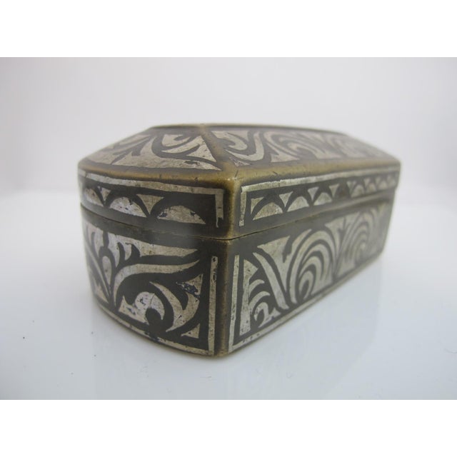 Metal Antique Mindanao Philippine Silver Inlaid Brass Okir Betel Nut Lotoan Box For Sale - Image 7 of 14