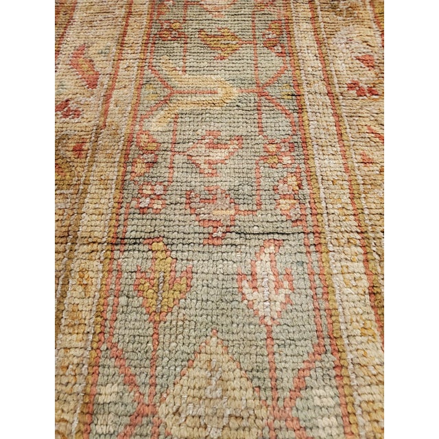 Early 20th Century Early 20th Century Antique Oushak Carpet, Oriental Rug, Handmade Rug Saffron, Light Blue and Coral For Sale - Image 12 of 13