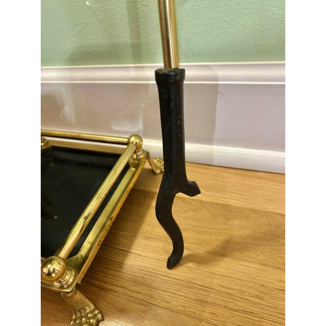 1970’s Colonial Revival Brass Fireplace Tools With Paw Foot Gallery Stand For Sale - Image 11 of 12