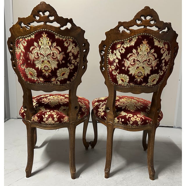 Rococo Pair of Antique Late 19th Century Rococo Revival Mahogany & Crimson Velvet Side Chairs For Sale - Image 3 of 12