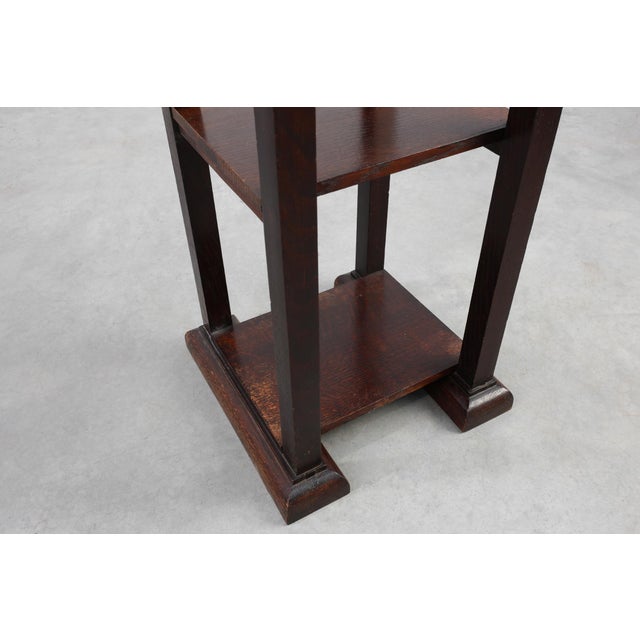 Brown Art Deco Dark Oak Pedestal, Belgium, 1920s For Sale - Image 8 of 11
