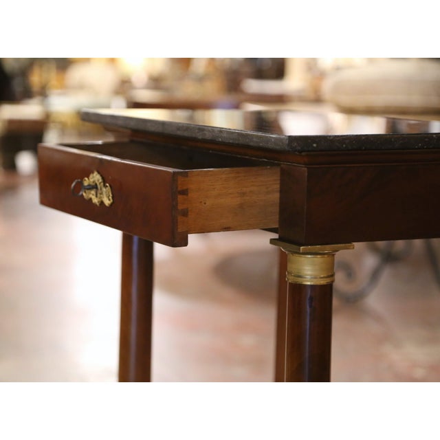 19th Century French Empire Marble Top Mahogany Console Table With Drawer For Sale - Image 10 of 12