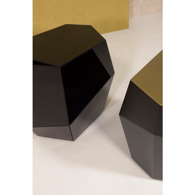 Metal Three Rocks High Side Table in Black Lacquered and Top in Brushed Brass from Insidherland For Sale - Image 7 of 13
