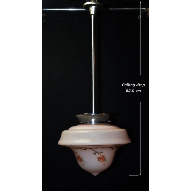 Art Deco Floral Glass Pendant Light with Chrome Fittings, 1930s For Sale - Image 4 of 14