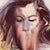 This oil painting on panel captures a moment of introspection, featuring a figure whose serene expression is partially...