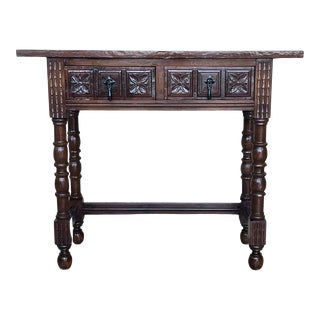Early 20th Century Spanish Console Table With 2 Drawers and Turned Legs For Sale