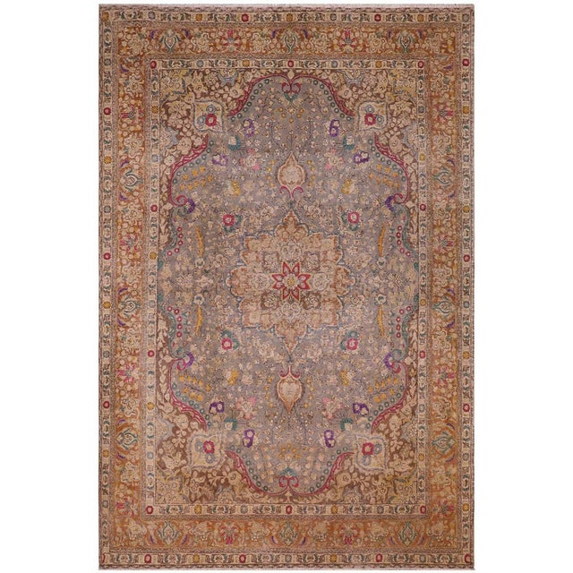 Shabby Chic Hand Painted Vintage 1990's Gray/Brown Wool Rug - 9'9'' X 12'10'' For Sale - Image 10 of 10