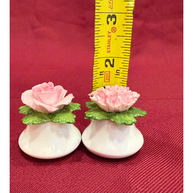 1950s Vintage Porcelain Pink Floral Individual Salt & Pepper Shakers - Set of 8 For Sale - Image 5 of 6
