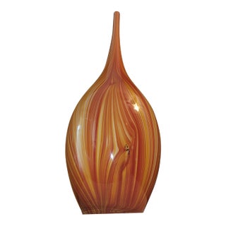 Tall Orange Swirl Art Glass Floor Vase, Mid-Century Modern Style For Sale