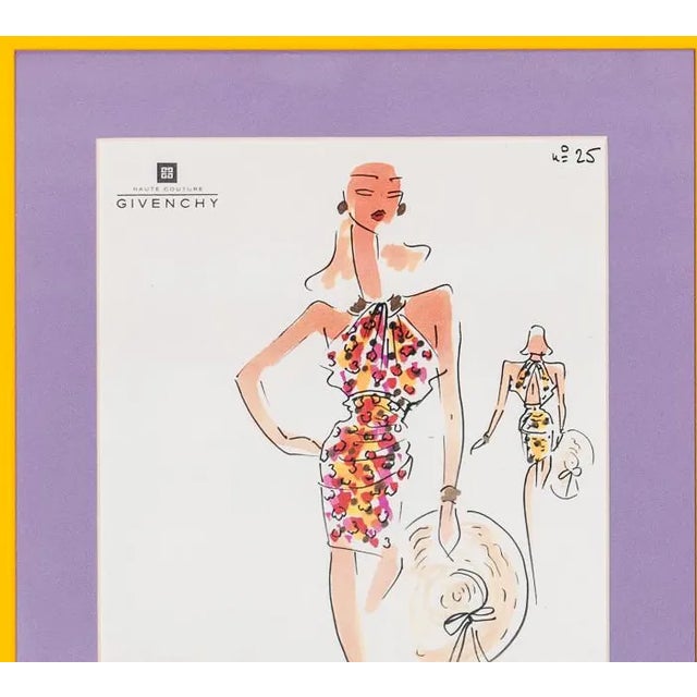 Fabulous hand-coloured fashion plate (with fabric swatch attached) by Givenchy Haute Couture Paris expressly designed for...