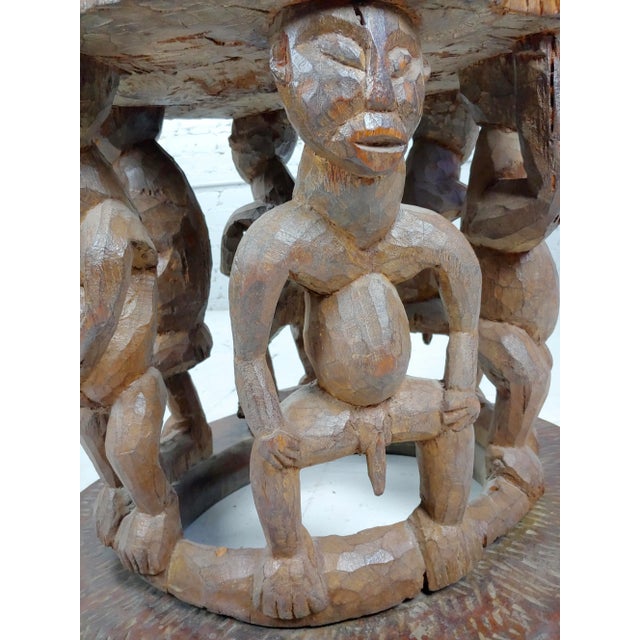 Vintage African Drum Style Carved Fertility Figures Side Table For Sale In Los Angeles - Image 6 of 10