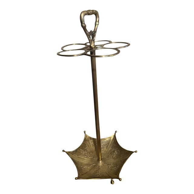 Vintage 1950s Brass Umbrella Stand For Sale