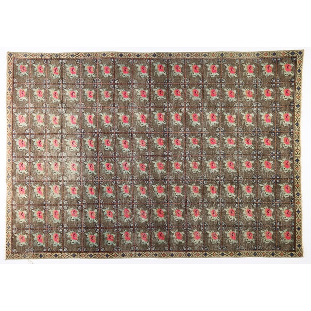 Modern Tribal Kilim Rug with Floral Grid Motif – Handwoven Heritage with Graphic Symmetry This striking handwoven rug...