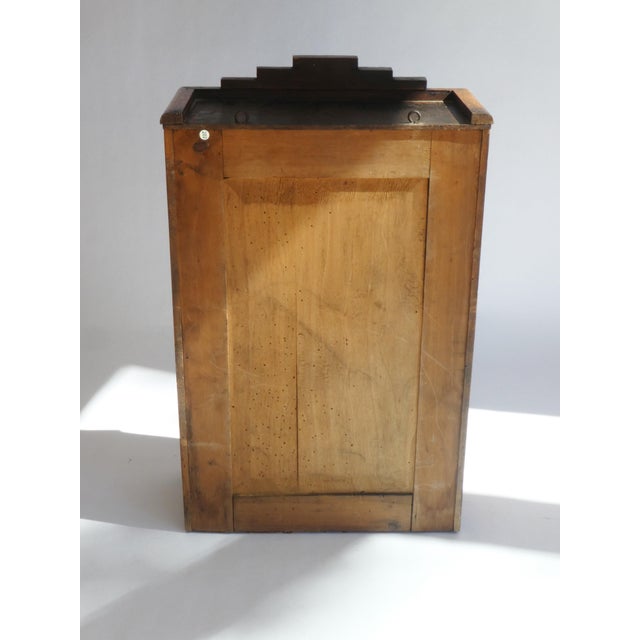 Brown Antique Art Deco Lacquered Oak Mirror Apothecary Cabinet with Carved Door, 1920s For Sale - Image 8 of 9
