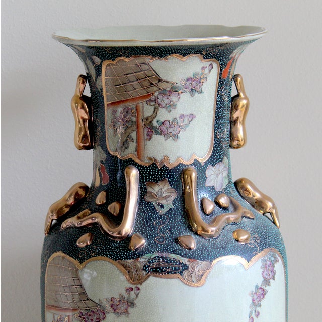Satsuma Vintage Royal Satsuma-Style Porcelain Vase – Hand-Painted Geishas & Gilded Handles For Sale - Image 4 of 18