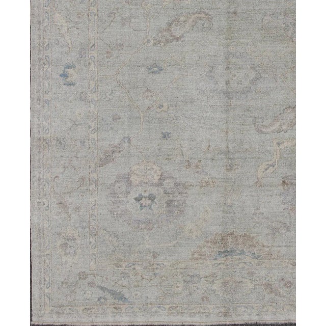 Cream Angora Oushak Turkish Rug by Keivan Woven Arts, Light Blue & Cream, 8'9 X 10'8 For Sale - Image 8 of 8