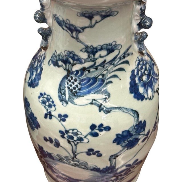 Pair of Late 19th Century Chinese Blue & Celadon Vases With Handles For Sale - Image 9 of 12