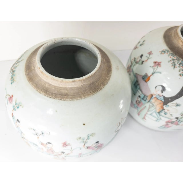 19th Century Pair of Chinese Chinoiserie Famille Rose Ginger Jars For Sale - Image 9 of 12