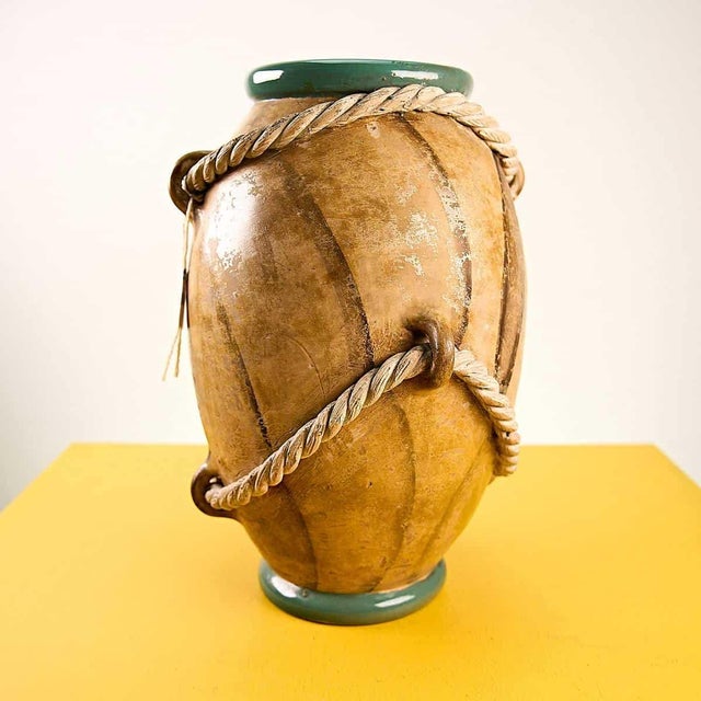 Vintage Glazed Terracotta Vase with Strings from Zaccagnini For Sale - Image 5 of 6