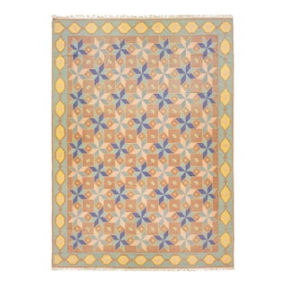 2010s Multicolor Flatweave Modern Indian Dhurrie Wool Rug With Geometric Motif For Sale
