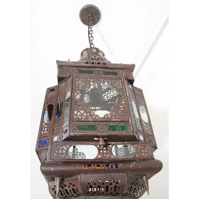 Vintage Moroccan Handcrafted Lantern Ceiling Light With Multi-Color Glass For Sale - Image 12 of 12