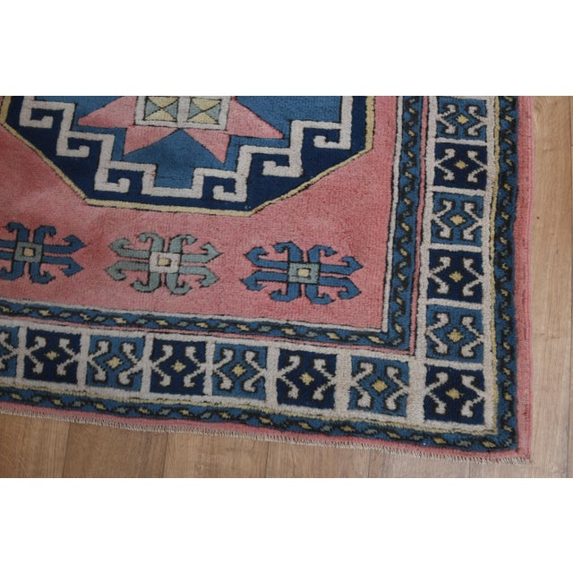 1970s 1970s Vintage Turkish Handmade Wool Cotton Pink Area Rug For Sale - Image 5 of 11