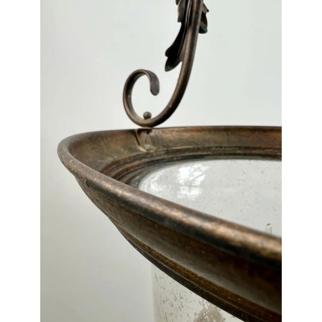 Bronze French Regency Style Bell Jar Pendant With Seeded Glass and Acanthus Leaf Bronze For Sale - Image 8 of 13