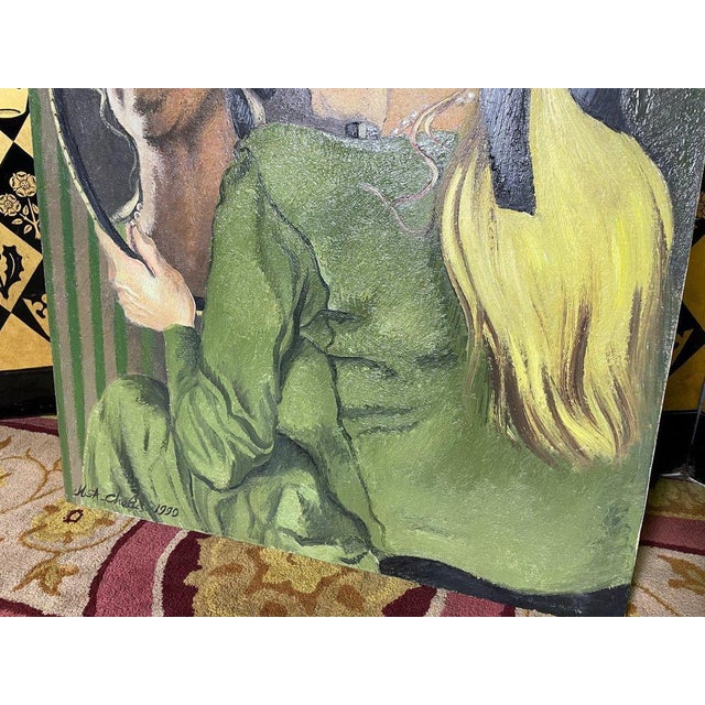 1990s Marie-Antoinette Chalus, Portrait of Woman, 1990, Oil on Canvas For Sale - Image 5 of 6