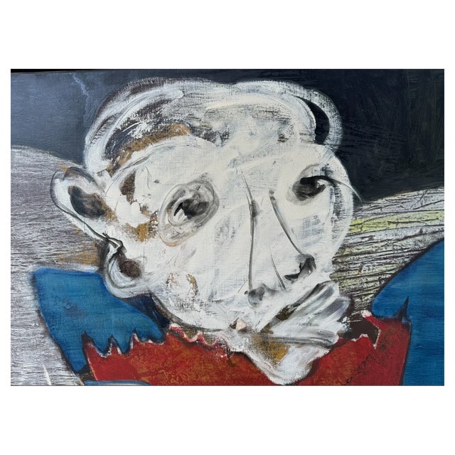 Henri Ren, Expressionist Portrait, 1984, Oil on Canvas, 96cm X 69cm For Sale