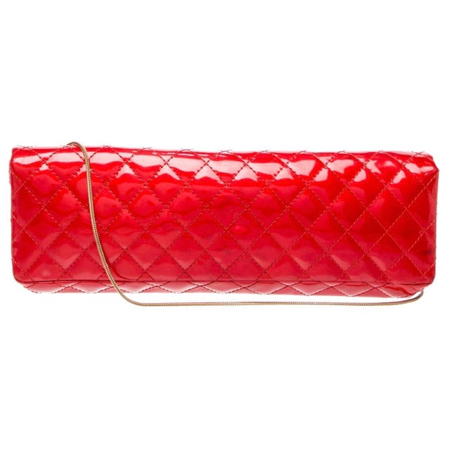 2008 Chanel 2.55 Reissue Patent Leather Elongated Quilted Baquette Clutch Shoulder Bag For Sale - Image 12 of 18
