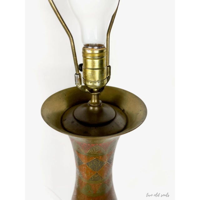 Vintage Carved Brass and Enamel Table Lamp For Sale - Image 12 of 12