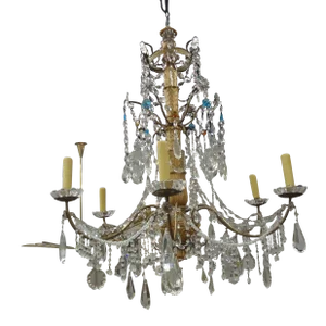Large 19th Century Italian Genovese Giltwood and Crystal Chandelier