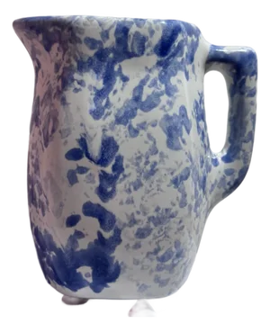 Vintage Blue and White Spongeware Ceramic Pitcher by Bybee Pottery