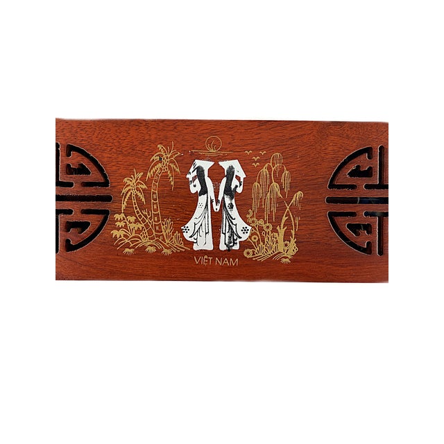 Wood Asian Modern Vietnamese Wooden Chopsticks for 8 With Yellow Mother of Pearl Marbled Tips Decorative Storage Box and Coordinating Rests - 25 pcs For Sale - Image 7 of 11