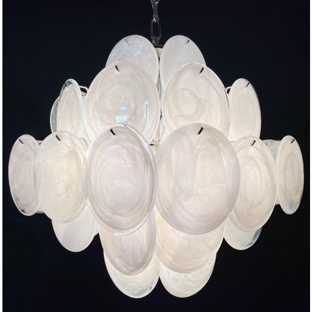 Vintage Italian Murano Chandelier with 36 White Disks, 1990s For Sale - Image 15 of 17
