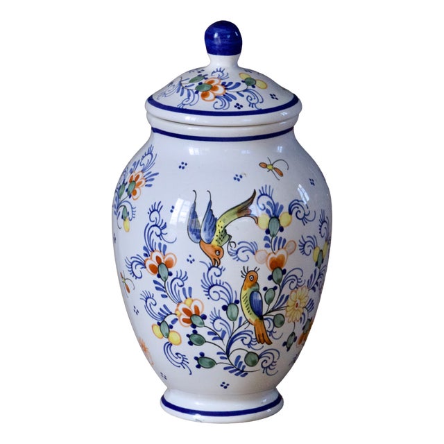 Large Covered Vase in Handcrafted Moustiers Earthenware, 1950 For Sale