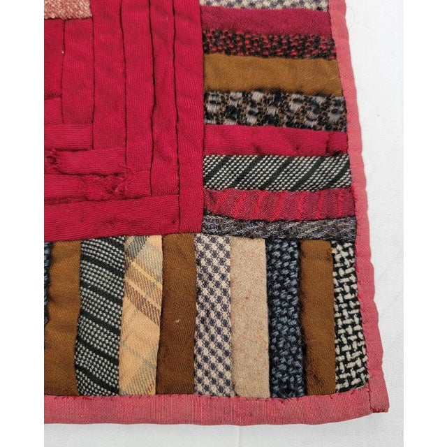 19Thc Wool Log Cabin Doll Quilt For Sale - Image 4 of 7