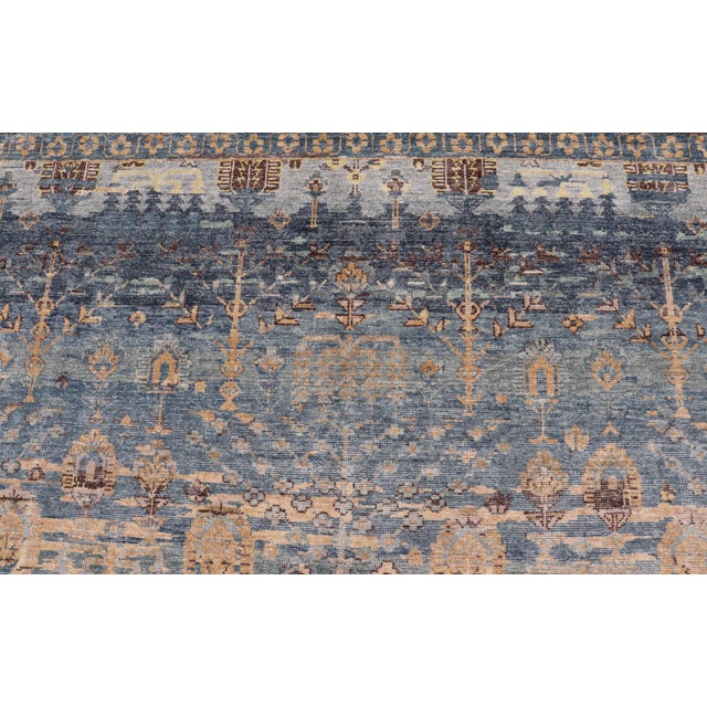 Layered Modern Khotan Rug by Keivan Woven Arts in Blue and Warm Sand 10 X 14 For Sale - Image 14 of 16