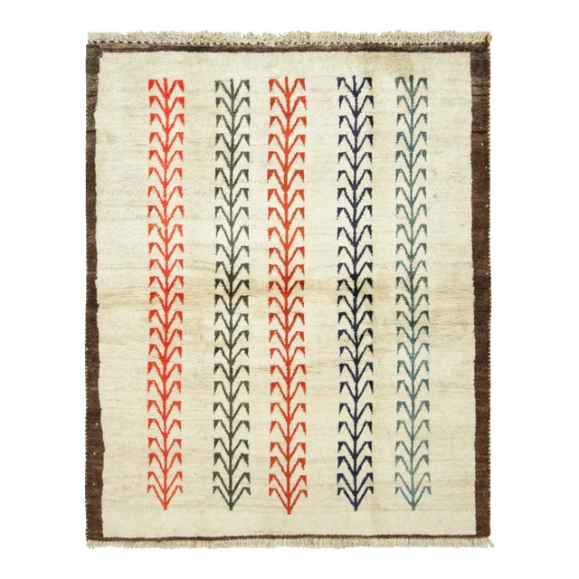 Vintage Gabbeh Persian Rug in Cream With Geometric Patterns - Rug & Kilim For Sale